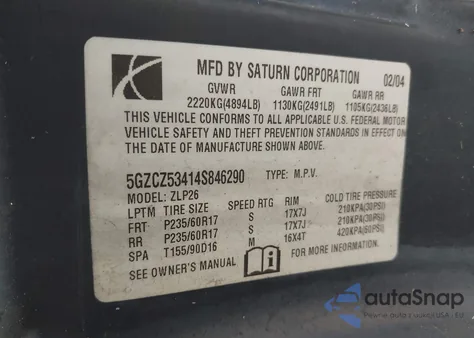 2004 Saturn Vue V6 z USA, uszkodzony, nr VIN 5GZCZ53414S846290